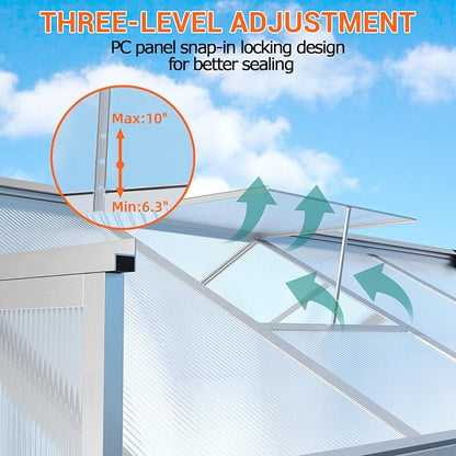 8 x 12 FT Greenhouse, Heavy-Duty Polycarbonate Large Walk-in Greenhouse Roof Vent ,Aluminum Frame & Lockable Door, for Backyard, Green Houses for Outside Garden Backyard
