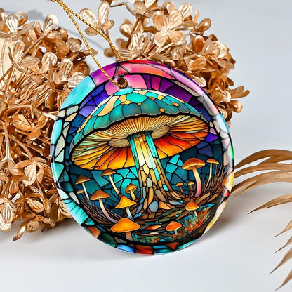 Colorful Ceramic Mushroom Christmas Ornament, Mushroom Lovers Gift, Christmas Decor - Pattern B