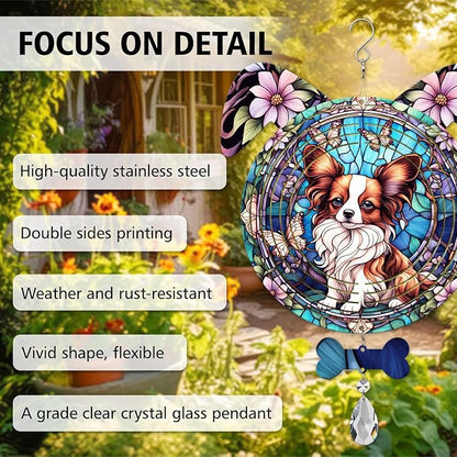 Papillon Dog Ears Wind Spinner, Papillon Wind Spinner Hanging for Yard and Garden V02