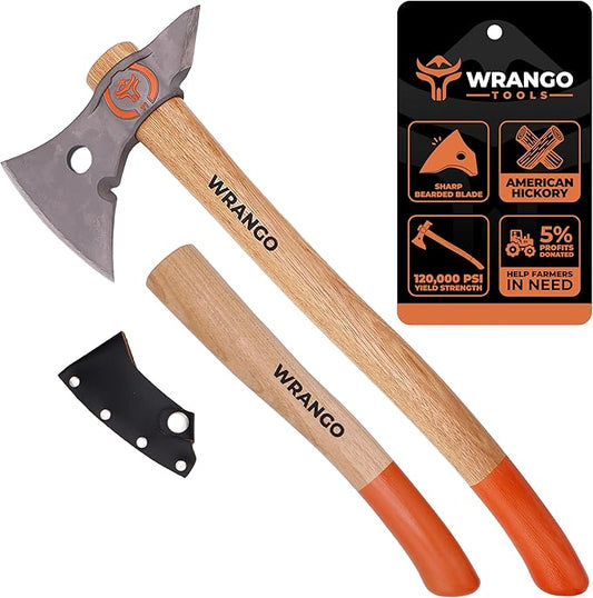 Titanium Camp Axe - 18" & 11.5" Wood Hickory Handles - Tomahawk Axe Spike End - 2-Piece Slip-Fit Design - Includes Blade Sheath and 2 Handles - Survival Axe
