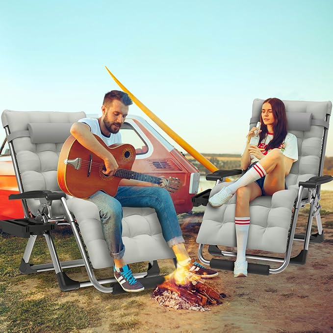 ZENPETIO 29In XL Zero Gravity Chair w/Cushion, Zero Gravity Recliner Lounge Chair for Indoor and Outdoor, Reclining Camping Chair for Lawn, Anti Gravity Chair with Cup Holder and Footrest, 440LBS