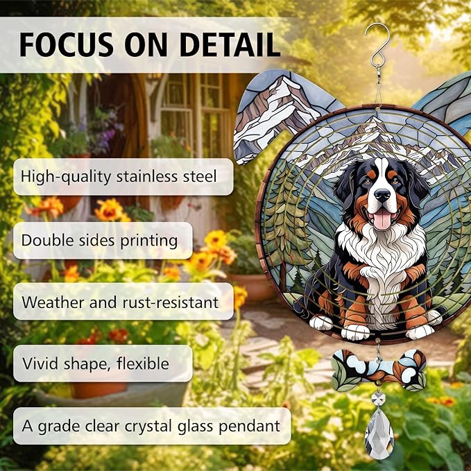 Bernese Mountain Dog Ears Wind Spinner, Bernese Mountain Wind Spinner Hanging for Yard and Garden V02