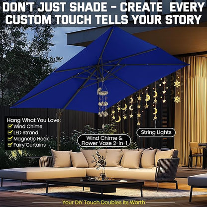 Hotime 10ft Patio Cantilever Umbrella Deck Offset Double Roof Umbrellas,sombrillas de patio Large Rectangular tilt umbrella with 360°Rotation&Heavy-Duty Aluminum Frame,for Poolside Garden,Dark Blue