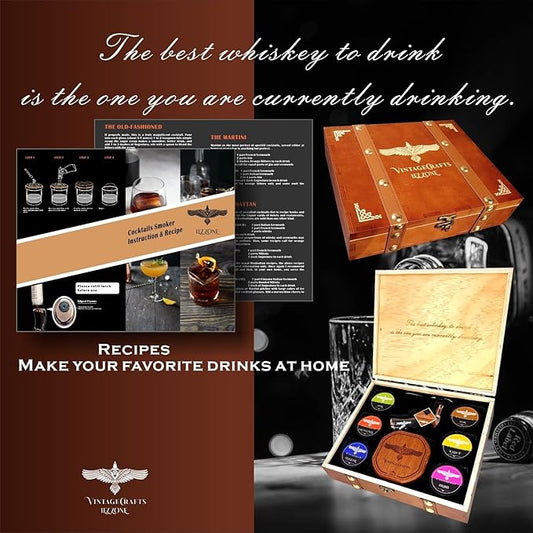 Cocktail Smoker Kit with Torch, Whiskey/Bourbon/Old Fashioned Smoker Kit with Torch,6 Flavor of Wood Chips,Orange/Apple/Oak/Cherry/Walnut/Mesquite,Birthday Gifts for Man,Husband,Dad(No Butane)