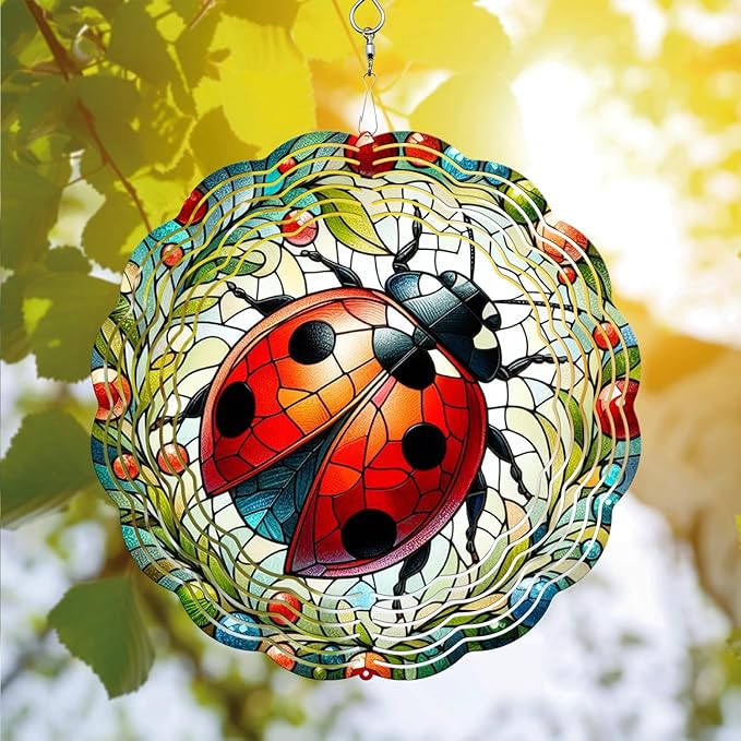 Ladybug Wind Spinner, Ladybug Wind Spinner Hanging for Yard and Garden, Unique Gift Wind Spinner, 3D Hanging Wind Spinner Outdoor