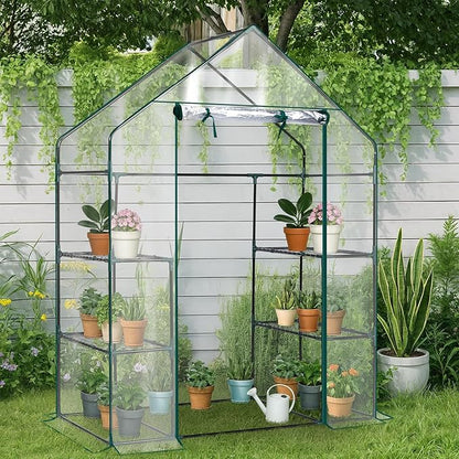 Outvita Walk-in Greenhouse, Outdoor Durable PVC Plant Green House for Frost Protection with 3 Tiers 4 Shelves, Shelf Clips, Roll-up Zipper Door, 56"x29"x77" Transparent