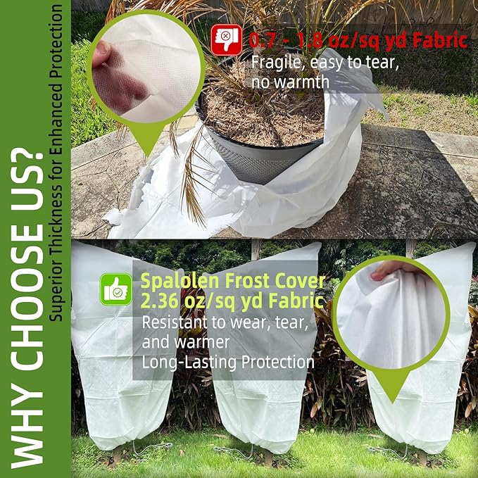 2 Pack Plant Covers Freeze Protection, 48"W x 72"H Winter Frost Blanket 2.36 oz/yd² Fabric Frost Cloth Tree Covers Shrub Jacket Bag with Zipper & Drawstring for Plants Fruit Tree Shrub Potted - White