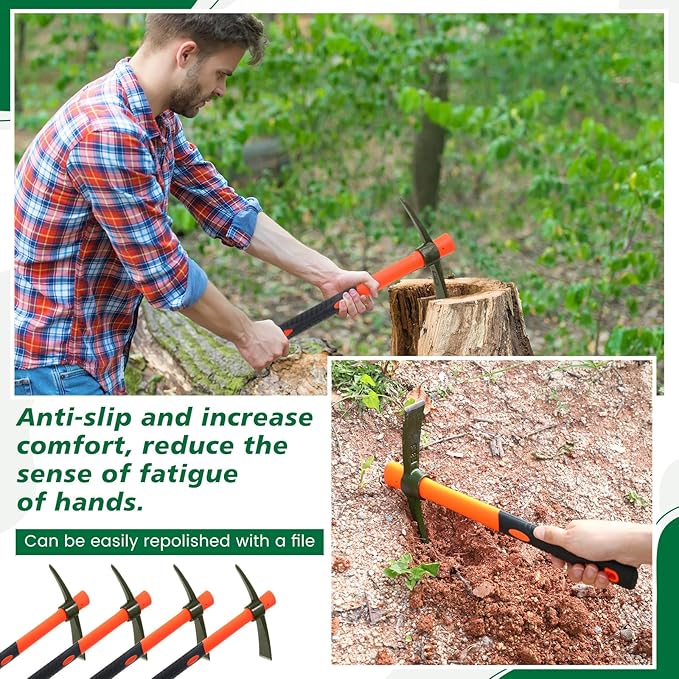 Lothee 8 Pcs Pick Mattock Hoe 15 Inch Heavy Duty Forged Garden Pick Axe with Rubber Non-Slip Handle Weeding Mattock Hoe Agriculture Hand Tools for Weeding Cultivating Camping or Prospecting