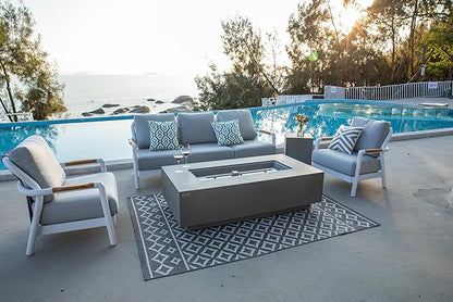 AMS Creations | Madison 60" Rectangular Natural Gas Outdoor Fire Pit Table | Light Gray Concrete GFRC | Smooth Texture or Surface | Electronic Ignition | Outside Backyard Fireplace