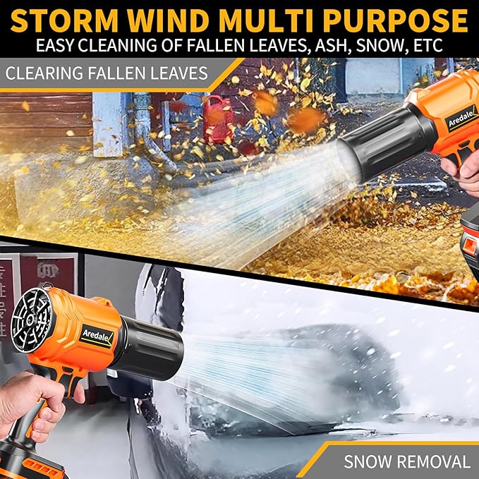 Storm Turbine，Leaf Blower Cordless with 6.0Ah 21V*2 Batteries，Handheld Electric Storm Turbine，Wind Force 13，41m/s，Suitable for Lawn Care, Patio, Leaf Blowing