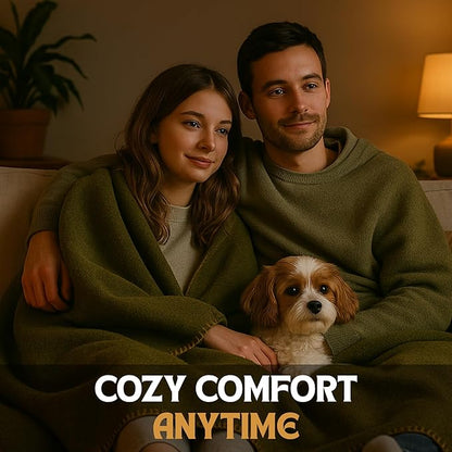 Wool Camping Blanket – 70% Wool Heavy-Duty Military Style Throw, Warm & Washable, Fire Retardant Cover for Emergency, Survival & Outdoor Use – Perfect for Camping, Car, Home & Hiking, Olive 66x90