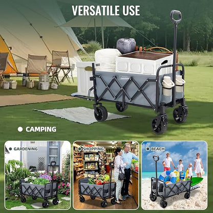 40'' Extra Long Collapsible Wagons Carts Foldable, 360LBS Foldable Wagon Cart with Wheels, Heavy Duty Portable Utility Wagon for Grocery, Shopping, Sports Garden & Camping - Gray