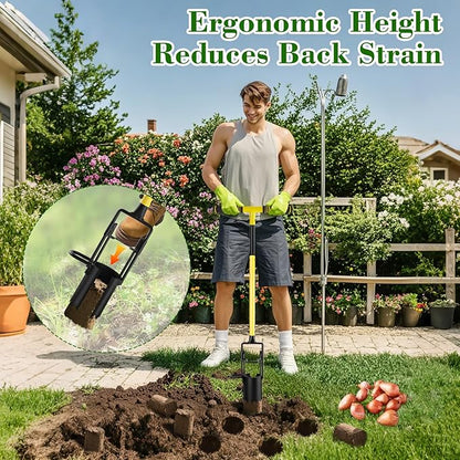 Bulb Planter Tool Long Handle, Plant Hole Digger with Soft Grip and Serrated Base, Heavy Duty 5-in-1 Sod Lawn Grass Plugger Tool Planting Digger Garden Transplanter for Tulips Iris Flower