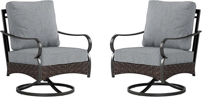 Swivel Patio Sofa Chairs - 2 PCS Outdoor Swivel Rocker Armchairs, Patio Seating with High Back Deep Seat for Porch Deck Balcony