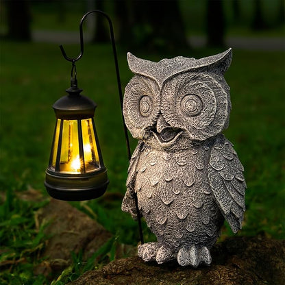Owl Solar Garden Outdoor Statues, Resin Owl Figurine Decorations with Solar Lights Lantern for Patio, Balcony, Home, Yard Art, Lawn Ornaments, Porch, Garden Gifts for Grandma Mom Women