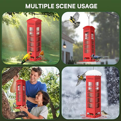 Squirrel Proof Bird Feeder Outdoor Hanging,Weight Activated Metal Mesh Red Bird Feeders 3LB Capacity,Outside Squirrel-Proof Heavy Duty Wild Birdfeeder for Finch Cardinal Bule Jay Chickadee