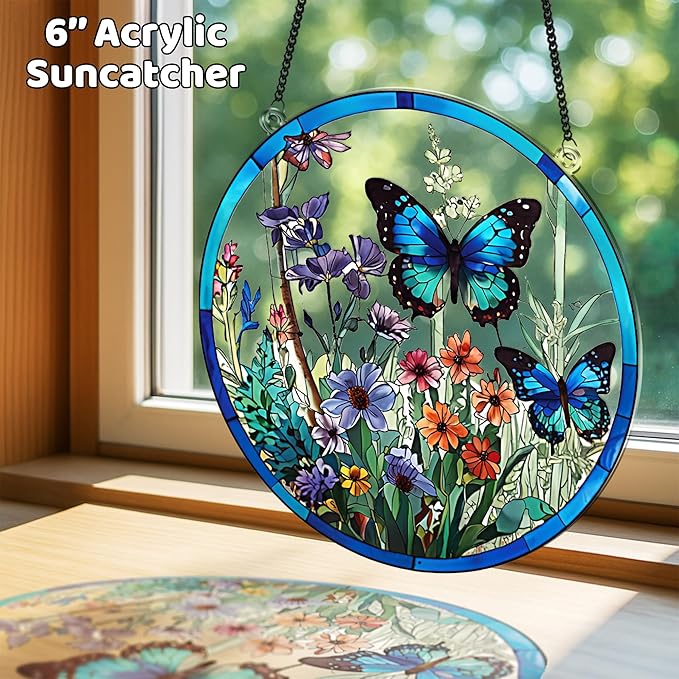2 Cardinal Butterfly Acrylic Suncatcher, Art Decor for Home, Suncatcher for Window Hanging Indoor, Garden, Housewarming, Gift for Mom, Grandma, Women, Friend, Bird Lover SCB-A6-B3
