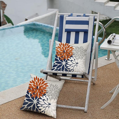 DFXSZ Outdoor Throw Pillow Covers 20x20 Inch Set of 2 Waterproof Spring Summer Geometric Elegant Orange Blue Outdoor Pillow Covers for Patio Funiture Garden Couch 158V20