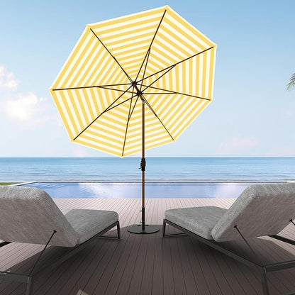 Midtown Umbrellas Wooden 2-8 Feet Outdoor Patio Umbrella, Terylast White & Yellow Stripes Fabric, Aluminum Frame For Backyard Umbrella, Deck Umbrella, Garden Umbrella & Pool Umbrella - Wooden Pole