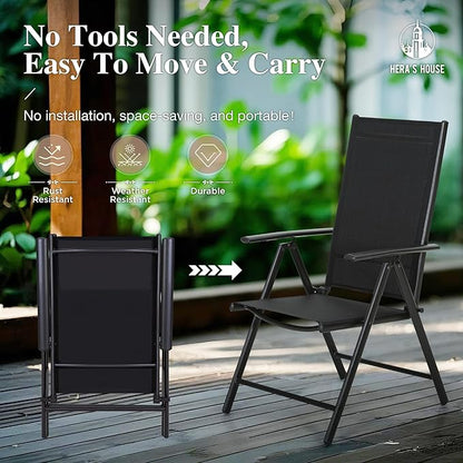 HERA'S HOUSE 7-Piece Outdoor Dining Set for 6, 64" Weather-Resistant Metal Patio Table with 6 Foldable Black Chairs, Perfect for Garden, Backyard, Porch & Lawn (Space-Saving Design)