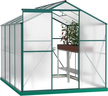6x8 FT Greenhouses for Outdoor,Heavy Duty Polycarbonate Greenhouse, Walk-in Garden Green House with Base and Ventilation Window for Outside, Backyard,Green
