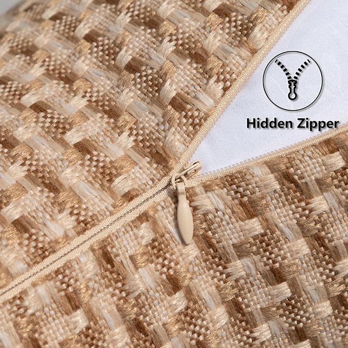 Kevin Textile Outdoor Waterproof Throw Pillow Covers Pack of 2 Farmhouse Decorative Cushion Covers for Garden Patio Tent Balcony Bench Couch Sofa 20x20 Inch, Light Brown
