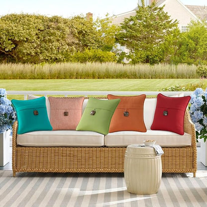 Outdoor Sunbrella Decorative Pillows with Coconut Button Pack of 4, 18" x 18" Outdoor Pillow Set for Couch Bed Throw Patio Sofa, Spectrum Cayenne