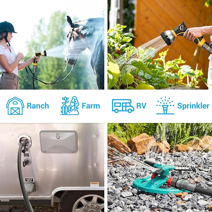 TheFitLife Garden Hose 50 FT - 50FT Water Hose with Nozzle and Metal Fittings, High Pressure 50 Feet x 1/2" Outdoor Hose for Reel Cart, Sprinkler, Easy Storage, Leak Proof (50FT)
