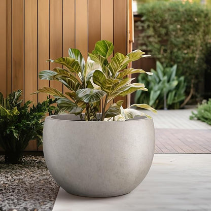 Kante 19.9" Dia Round Concrete Planter, Outdoor/Indoor Large Bowl Plant Pots with Drainage Hole and Rubber Plug for Garden Patio Balcony Home, Weathered Concrete