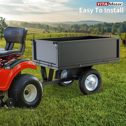 YITAMOTOR 500 Pound Steel Dump Cart Tow Behind Lawn Dump Cart for Lawn Tractor Black