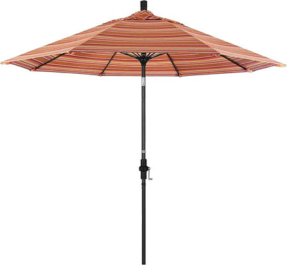 California Umbrella 9' Round Aluminum Pole Fiberglass Rib Market Umbrella, Crank Lift, Collar Tilt, Black Pole, Sunbrella Spectrum Mist