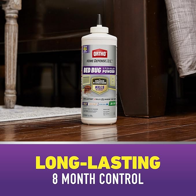 Ortho Home Defense Max Bed Bug & Flea Killer Powder, 12 oz. – Apply to Cracks and Crevices for Up to 8 Months of Control