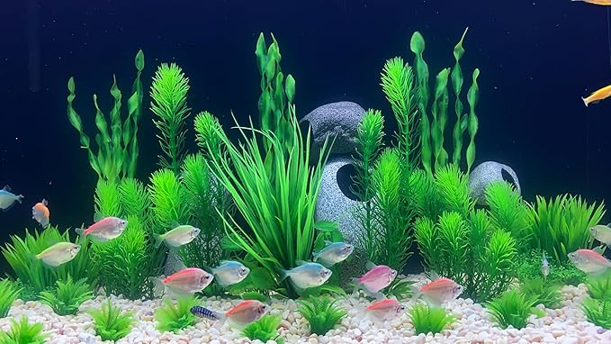 BEGONDIS 18pc Artificial Aquarium Green Plants Set, Realistic/Natural Style, Artificial Plastic Aquarium Plants for Aquarium Decorations