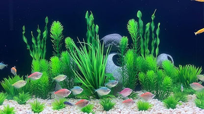 BEGONDIS 18pc Artificial Aquarium Green Plants Set, Realistic/Natural Style, Artificial Plastic Aquarium Plants for Aquarium Decorations