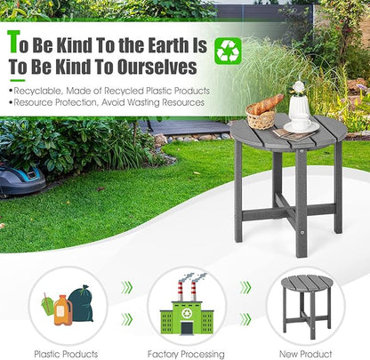 Tangkula Round Outdoor Side Table, 18 Inch Weather Resistant HDPE Adirondack Table, Outdoor Indoor Chairside End Tables, Patio Side Table for Lawn Garden Balcony Backyard, Easy Assembly (1, Gray)