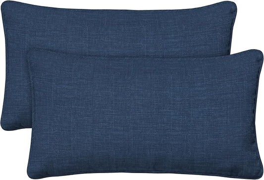 Honeycomb Outdoor Lumbar Pillow 2-Pack, 22 x 12, Hampton Texture Navy Throw Pillows for Patio Furniture