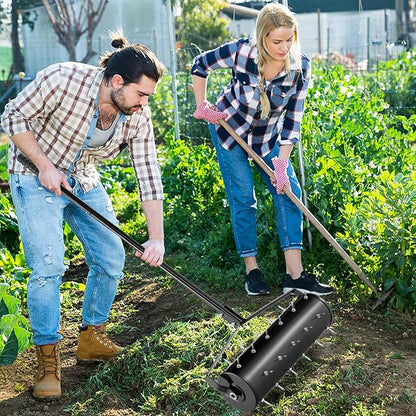 Goplus Rolling Lawn Aerator, 21-Inch Garden Yard Rotary Push Tine Filled Sand Stone, Heavy Duty Spike Soil Aeration w/Metal Handle, Fillable Drum 51" Manual Lawn Aeration Tool Garden Grass Patio Yard