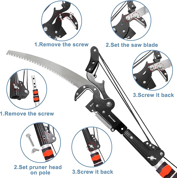 5-13FT Tree Trimmer Telescopic, Pole Saw & Pruner for Trimming, Pruning Saw Extendable, Long Handle Clippers Branch Cutter, Loppers, Fruit Picker