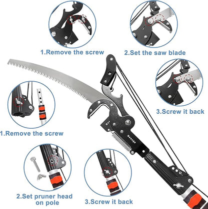 5-13FT Tree Trimmer Telescopic, Pole Saw & Pruner for Trimming, Pruning Saw Extendable, Long Handle Clippers Branch Cutter, Loppers, Fruit Picker