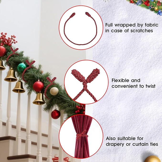 Christmas Garland Ties, 16Pcs 20in Garland Twist Ties for Banister, Reusable and Flexible Decorative Twist Tie for Home Decorations and Holiday Craft Gift Wrapping - Red