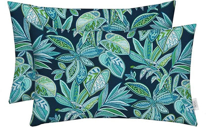 RSH DECOR: Lumbar Throw Pillows Set of 2 | 20” x 12" | All-Weather Spun Fabric | Water and Fade-Resistant | Outdoor Support Pillows for Patio Furniture | Crestwood Marine