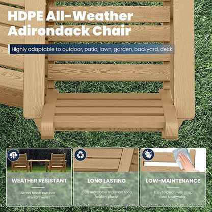 Tall Adirondack Chairs Set of 2, All Weather HDPE Poly Bar Height Balcony Adirondack Chair with Removable Double Connecting Trays, Outdoor Adirondack Barstools for Deck, Patio, Yard, Pool, Lawn