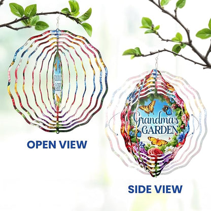 FLAGWIX Christmas Garden Gifts for Grandma - Nana's Garden 3D Stainless Steel Metal Wind Spinners 12 in - Gardening Grandma Christmas Birthday Gifts for Women Nana Gigi, Grandmother Gift Ideas