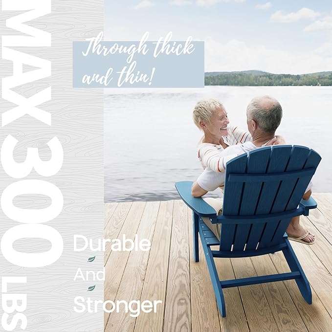 YEFU Adirondack Chairs Set of 2 Plastic Weather Resistant, Outdoor Chairs 5 Steps Easy Installation, Like Real Wood, Widely Used in Outdoor, Patio, Lawn, Fire Pit, Deck, Outside, Chairs (Navy Blue)