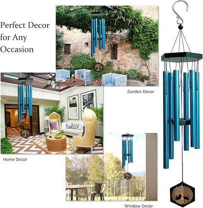 33" Tree of Life Memorial Wind Chimes | Soothing Blue Sympathy Wind Chime for Loss of Loved One, Calming Melody & Deep Tone, Outdoor Garden Decor & Housewarming Gift