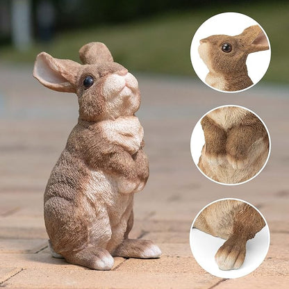 Vivid Rabbit Sculpture - Realistic Fine Resin Sculpture, Suitable for Outdoor Courtyards and Courtyards Natural Themed Garden Decorations, Easter Spring Home Decor 9.5inch