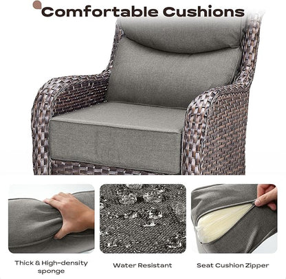 Rilyson Outdoor Patio Swivel Rocker Chairs Set of 2, Waterproof Wicker, High Back, Deep Seating, Wide Armrest, Upgraded 6 inch Thick Cushions, Ideal for Deck Porch Backyard, Brown/Grey