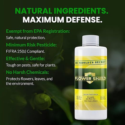 Humboldts Secret Flower Shield | Insecticide, Pesticide, Miticide, Fungicide | Bug Spray for Plants | Spider Mite & Powdery Mildew Control | Indoor & Outdoor | Houseplant & Garden | 2 Ounce