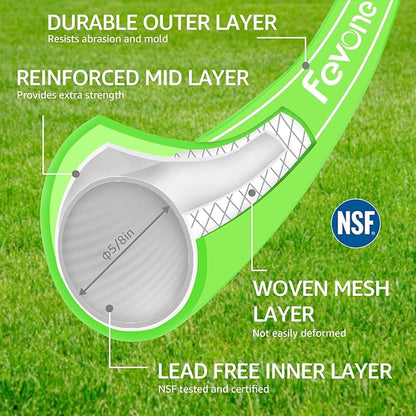 Fevone Garden Hose 100 ft., Lightweight Hybrid Water Hose, Flexible and Durable, Leak-Free Connections