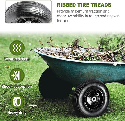 AR-PRO (2-Pack) 4.00-6" Tire and Wheel, 13" Pneumatic Tire and Rim for Wheelbarrow, 5/8" extra 3/4" Bearings and 1.75" Centered Hub, Fit for Most Garden Carts Hand Truck (Extra Nylon Spacers)